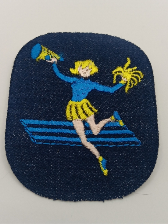 Vintage Accessories - 70s Vintage Dark Denim Sew On Patch, High School Cheerleader College Sports